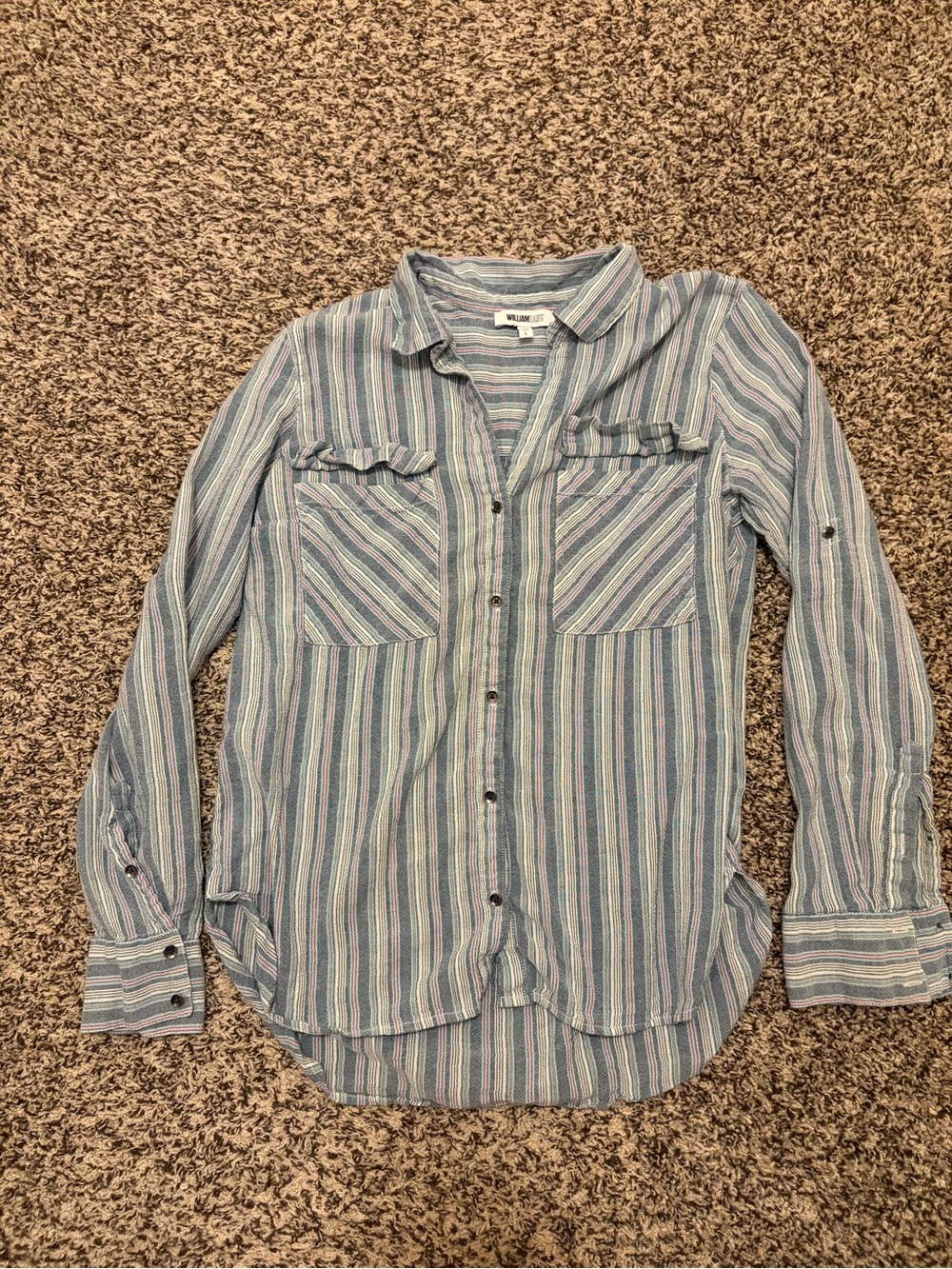 William Rast Striped Button-Down in Light Blue, White & Pink